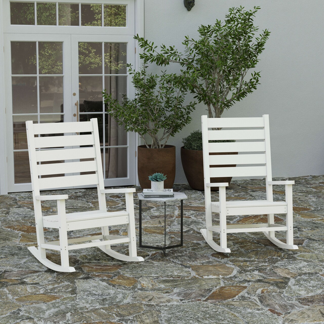 Merrick Lane Fielder Set of 2 Contemporary Rocking Chairs, All-Weather HDPE Indoor/Outdoor Rockers